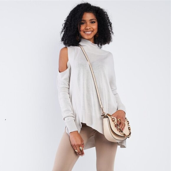 Cold Shoulder Knit Top - Light Gray - Picture 4 of 5